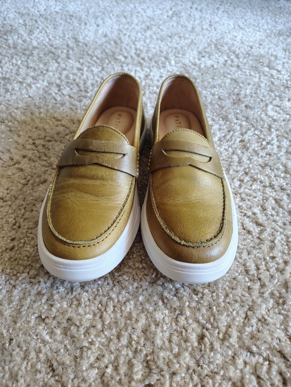 Patina Olive Green Leather Penny Loafers - Picture 2 of 5